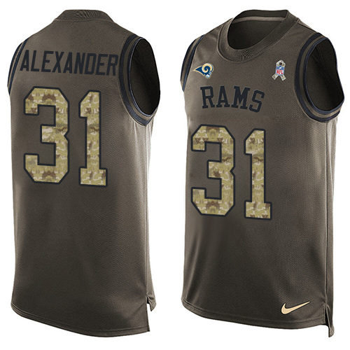 Men's Limited Mo Alexander Nike Jersey Green - #31 Salute to Service Tank Top NFL Los Angeles Rams